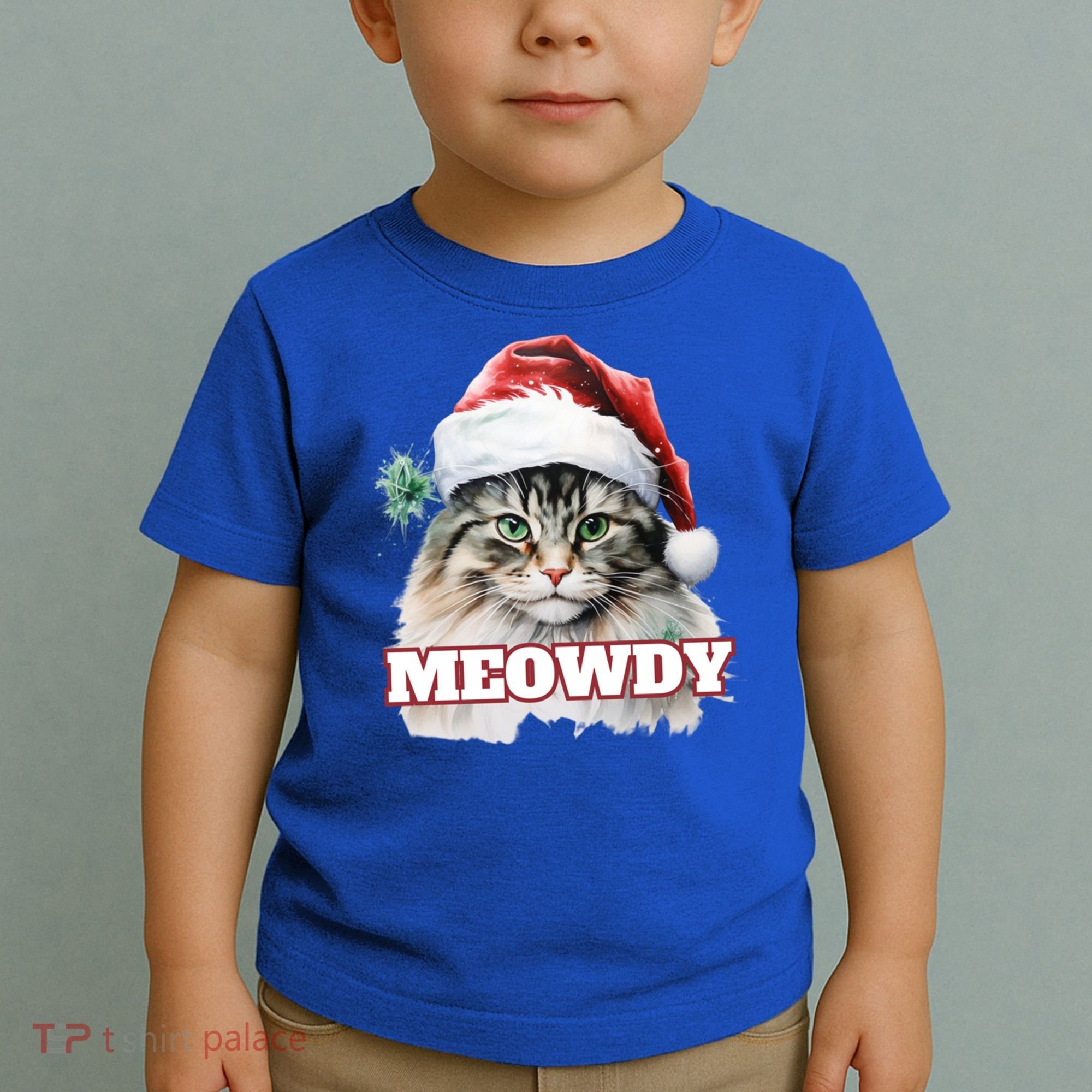 Cat Meme Meowdy Funny Mashup Meow Howdy Christmas Santa Hat Cool Gift Toddler T-Shirt