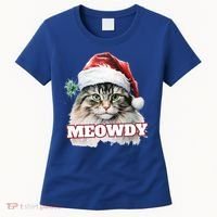 Cat Meme Meowdy Funny Mashup Meow Howdy Christmas Santa Hat Cool Gift Women's T-Shirt thumb 0