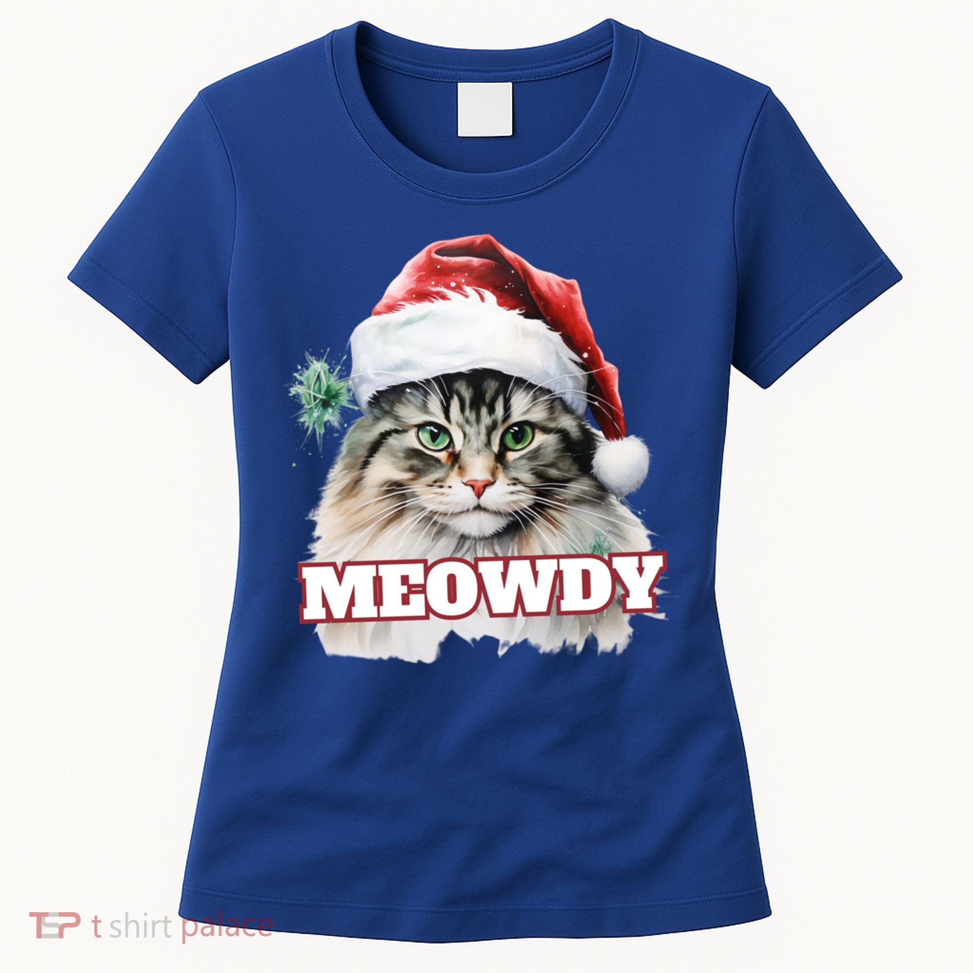 Cat Meme Meowdy Funny Mashup Meow Howdy Christmas Santa Hat Cool Gift Women's T-Shirt