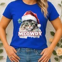 Cat Meme Meowdy Funny Mashup Meow Howdy Christmas Santa Hat Cool Gift Women's T-Shirt thumb 2