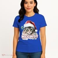Cat Meme Meowdy Funny Mashup Meow Howdy Christmas Santa Hat Cool Gift Women's T-Shirt thumb 4