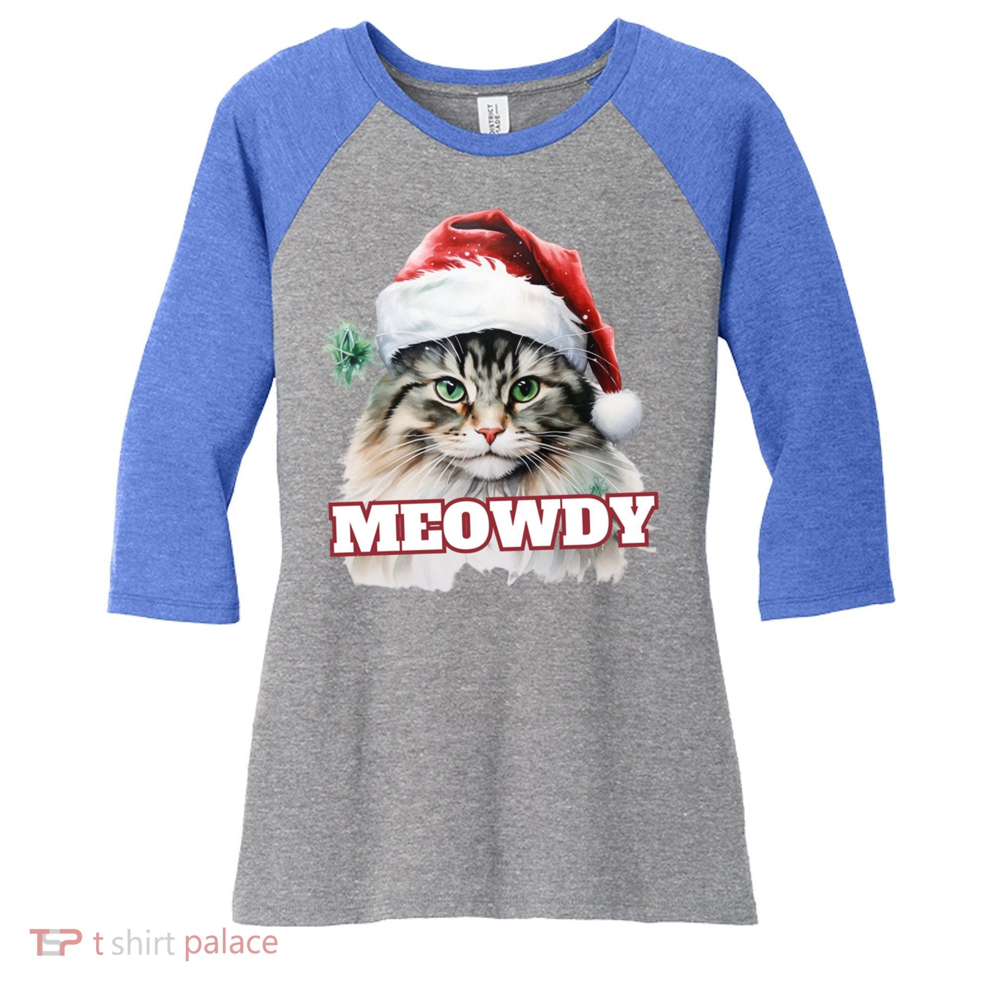 Cat Meme Meowdy Funny Mashup Meow Howdy Christmas Santa Hat Cool Gift Women's Tri-Blend 3/4-Sleeve Raglan Shirt