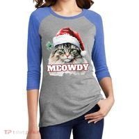 Cat Meme Meowdy Funny Mashup Meow Howdy Christmas Santa Hat Cool Gift Women's Tri-Blend 3/4-Sleeve Raglan Shirt thumb 2
