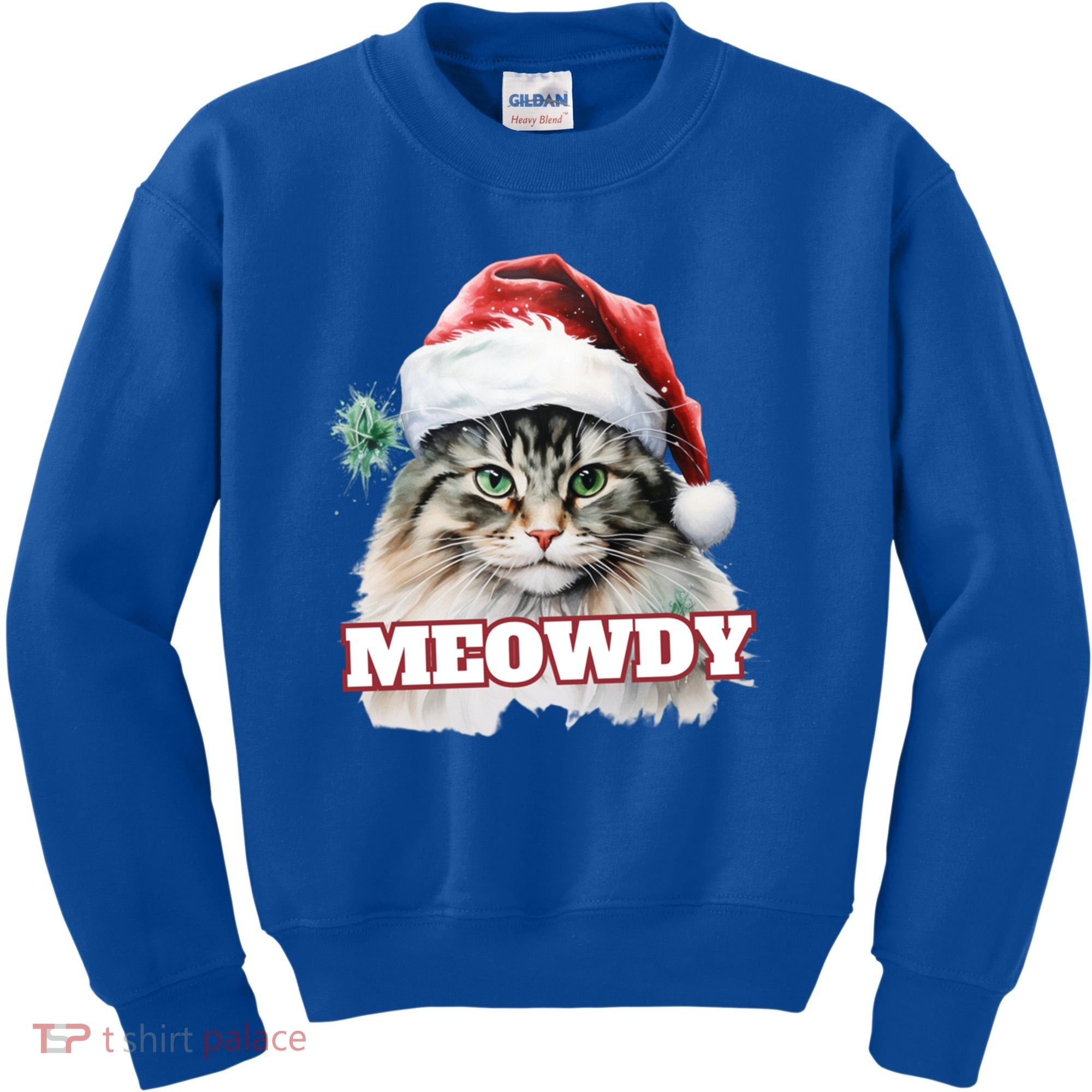 Cat Meme Meowdy Funny Mashup Meow Howdy Christmas Santa Hat Cool Gift Kids Sweatshirt