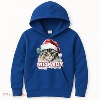 Cat Meme Meowdy Funny Mashup Meow Howdy Christmas Santa Hat Cool Gift Kids Hoodie thumb 0