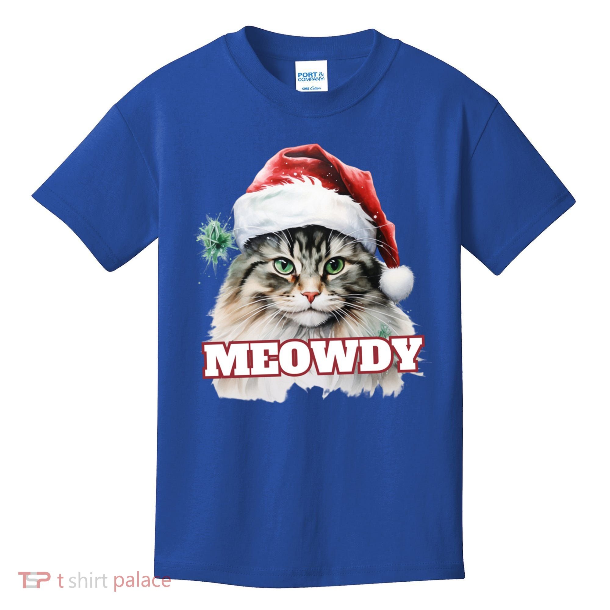 Cat Meme Meowdy Funny Mashup Meow Howdy Christmas Santa Hat Cool Gift Kids T-Shirt