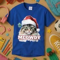 Cat Meme Meowdy Funny Mashup Meow Howdy Christmas Santa Hat Cool Gift Kids T-Shirt thumb 3