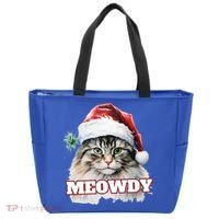 Cat Meme Meowdy Funny Mashup Meow Howdy Christmas Santa Hat Cool Gift Tote Bag thumb 0