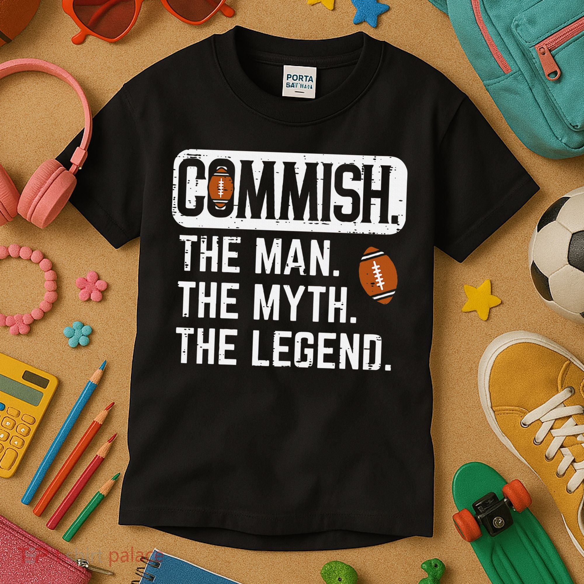 Commish Man Myth Legend Fantasy Football Commissioner Kids T-Shirt