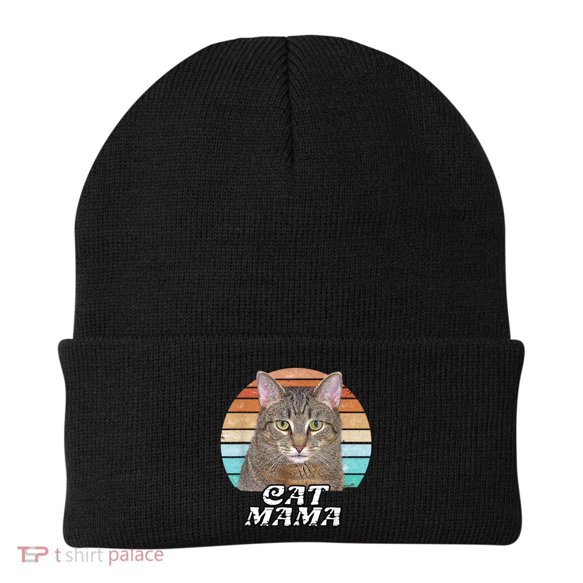 Cat Mama Mom Mothers Day Tabby Retro Beanie