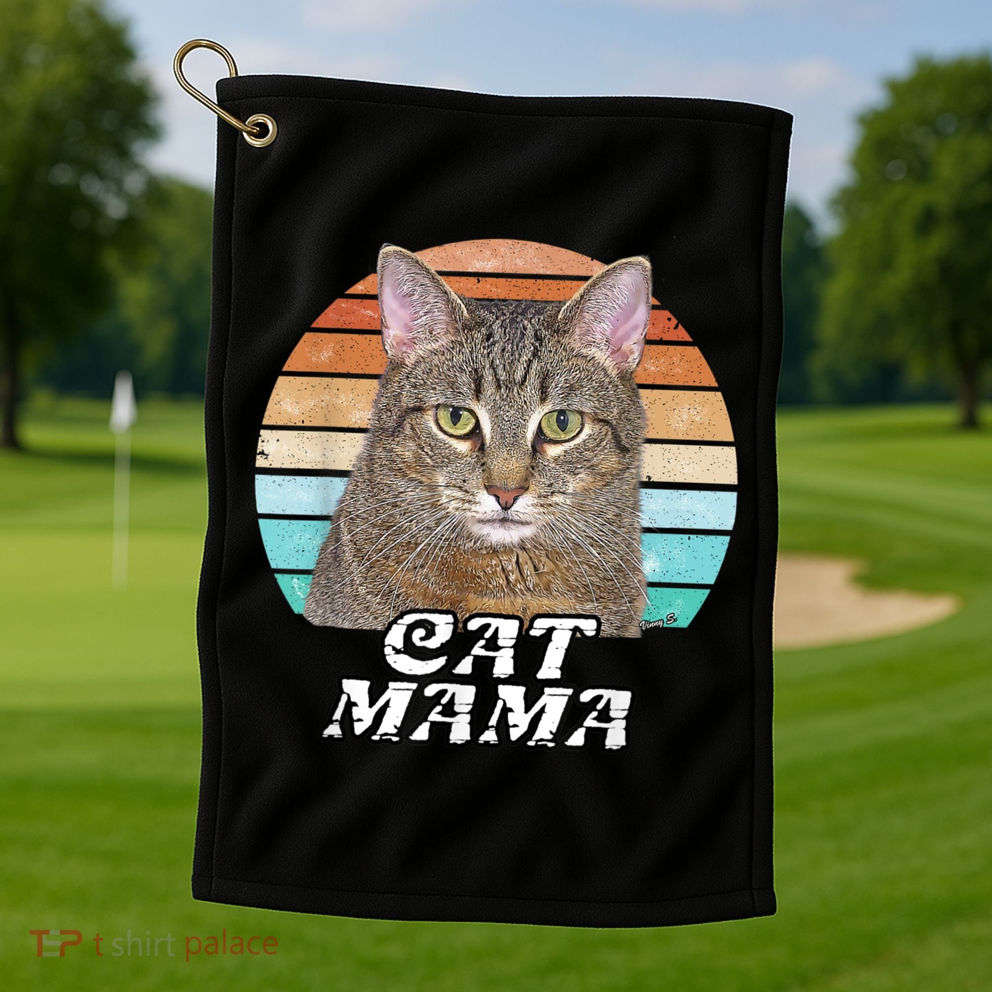 Cat Mama Mom Mothers Day Tabby Retro Golf Towel