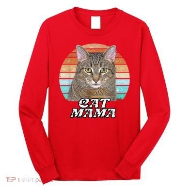Cat Mama Mom Mothers Day Tabby Retro Long Sleeve Shirt