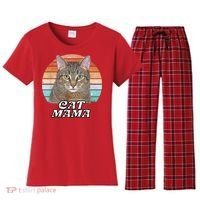 Cat Mama Mom Mothers Day Tabby Retro Women's Flannel Pajama Set thumb 0