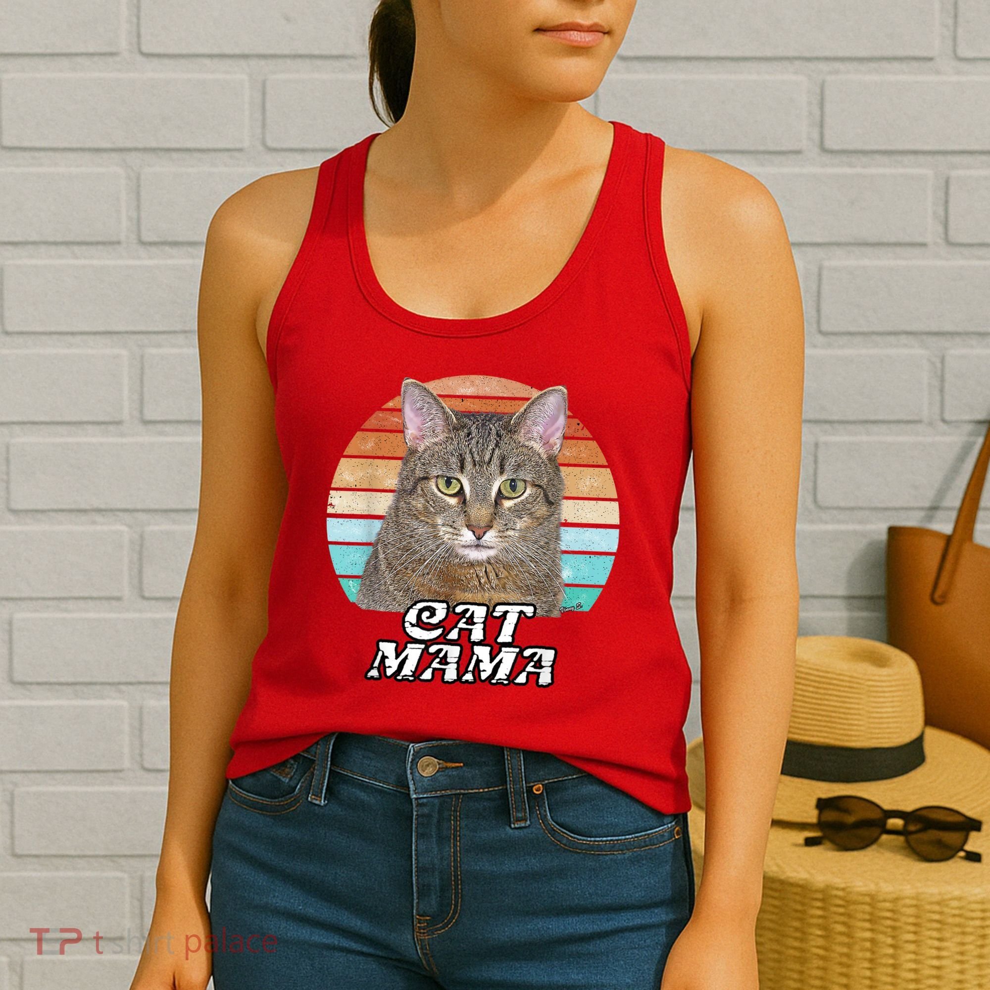 Cat Mama Mom Mothers Day Tabby Retro Women's Tank Top