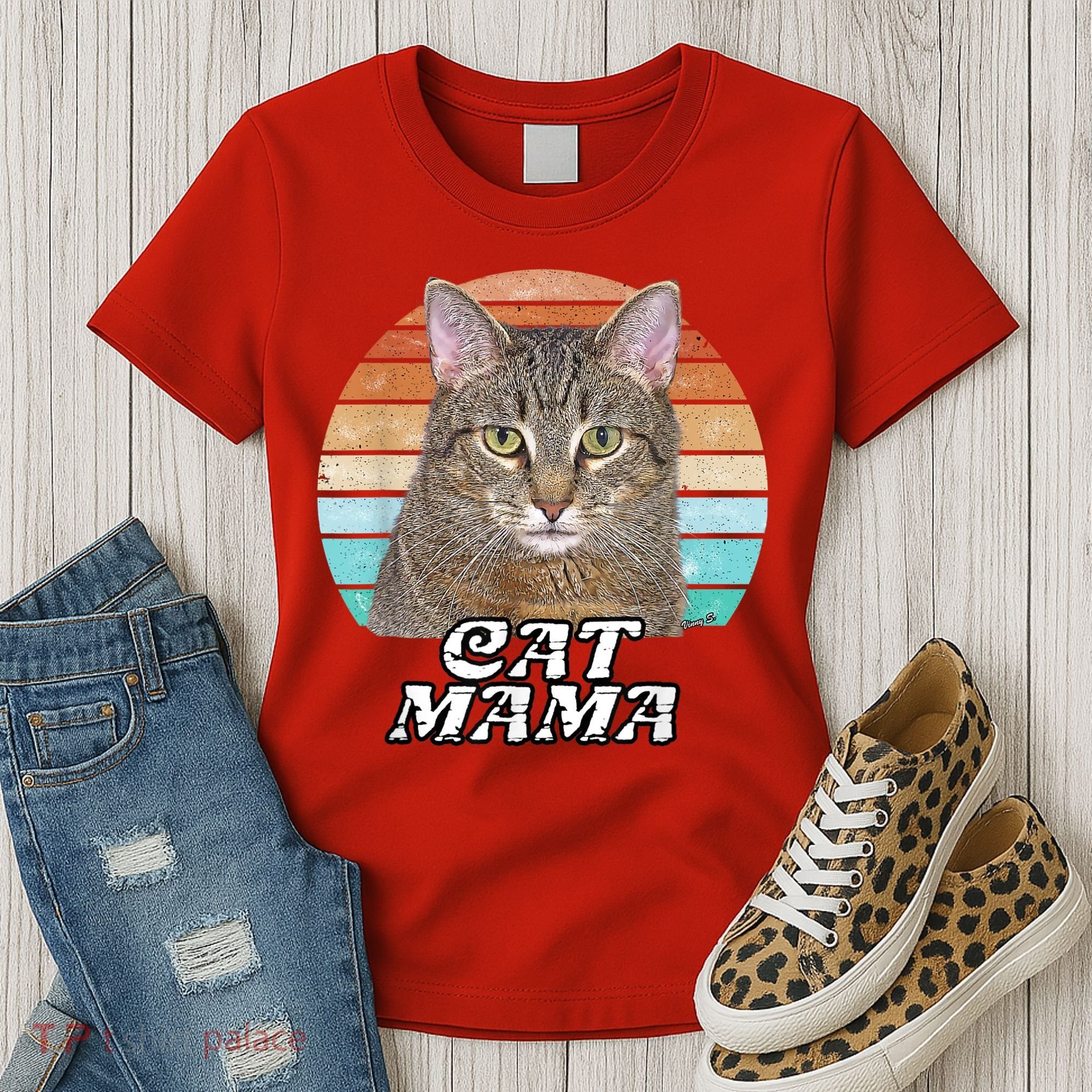 Cat Mama Mom Mothers Day Tabby Retro Women's T-Shirt