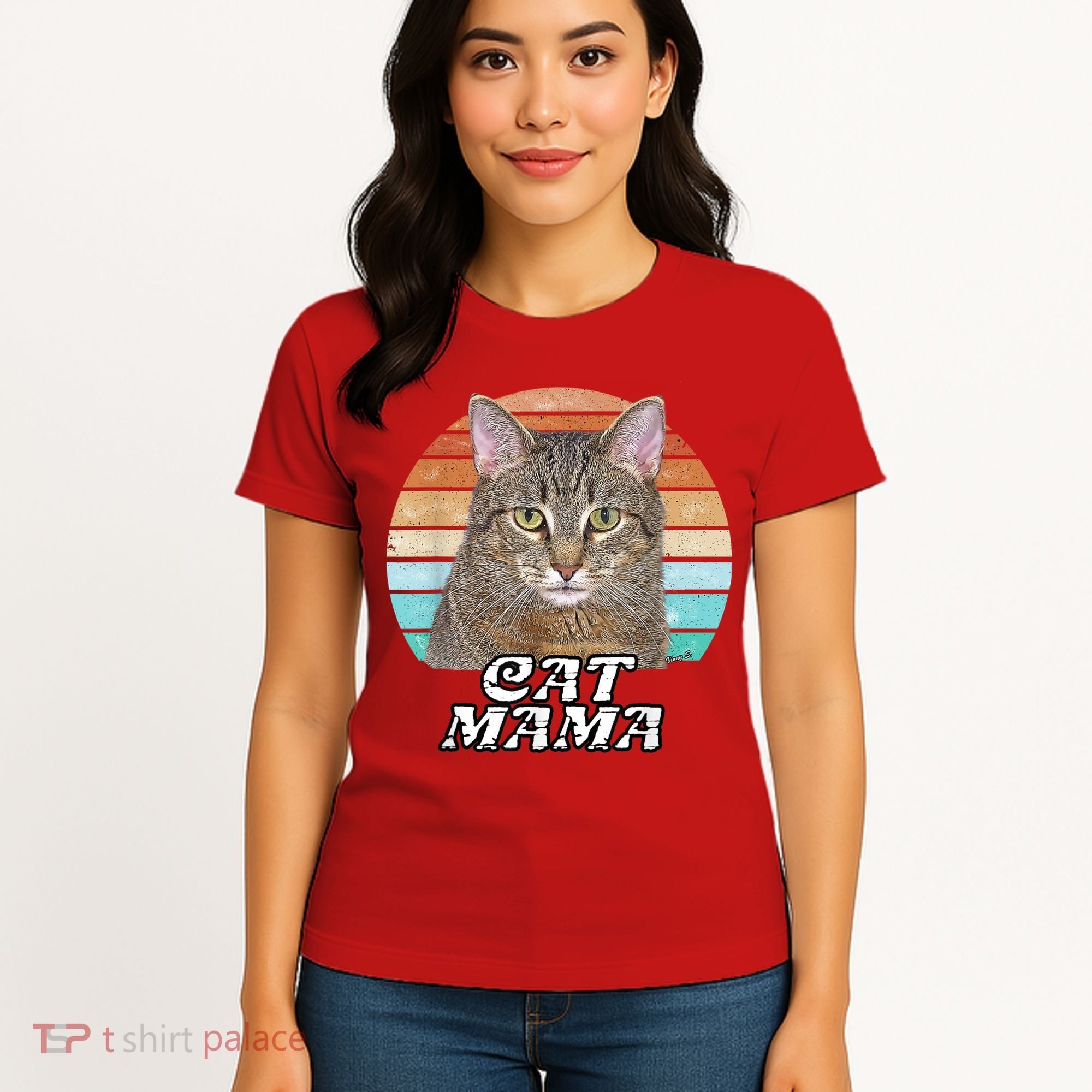 Cat Mama Mom Mothers Day Tabby Retro Women's T-Shirt