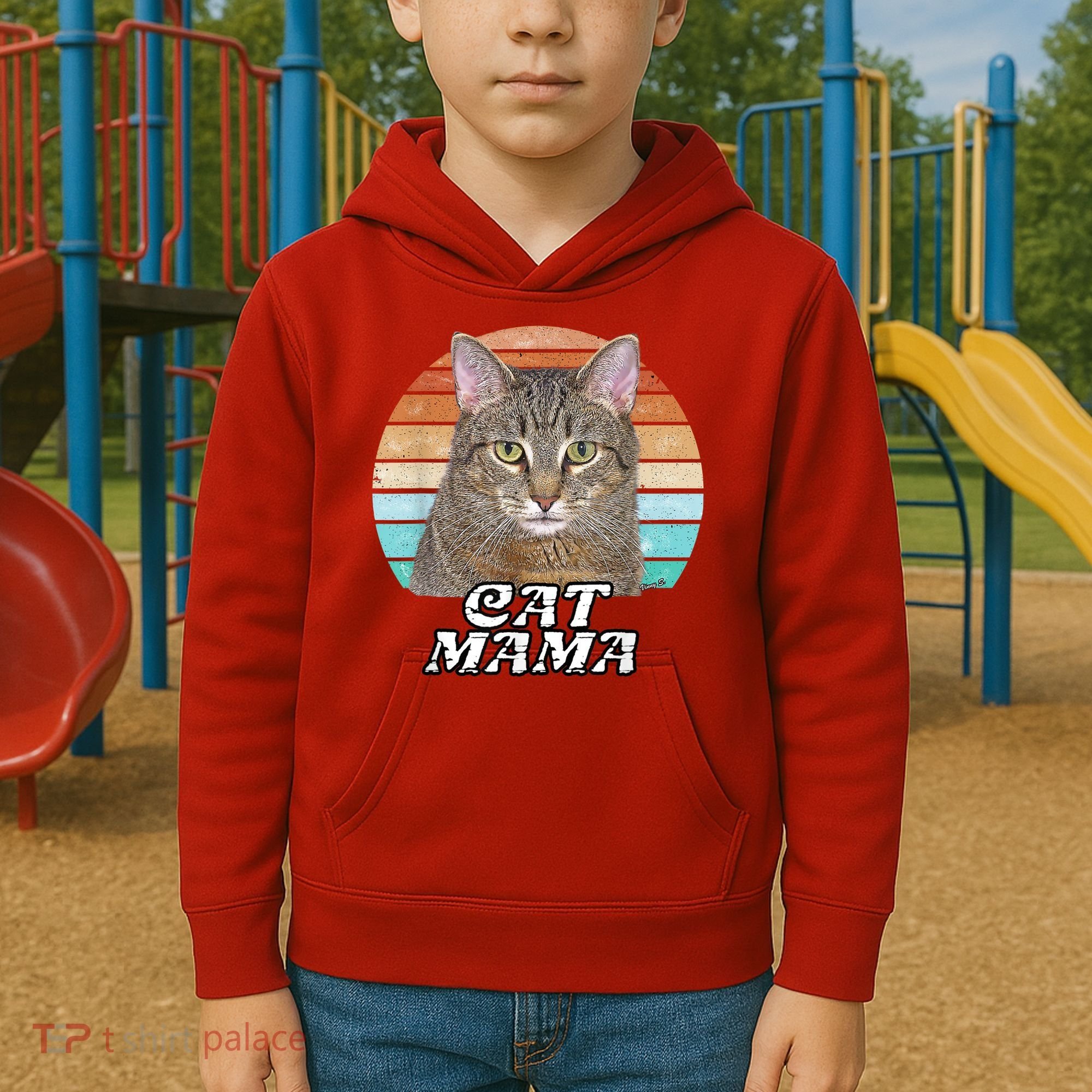 Cat Mama Mom Mothers Day Tabby Retro Kids Hoodie