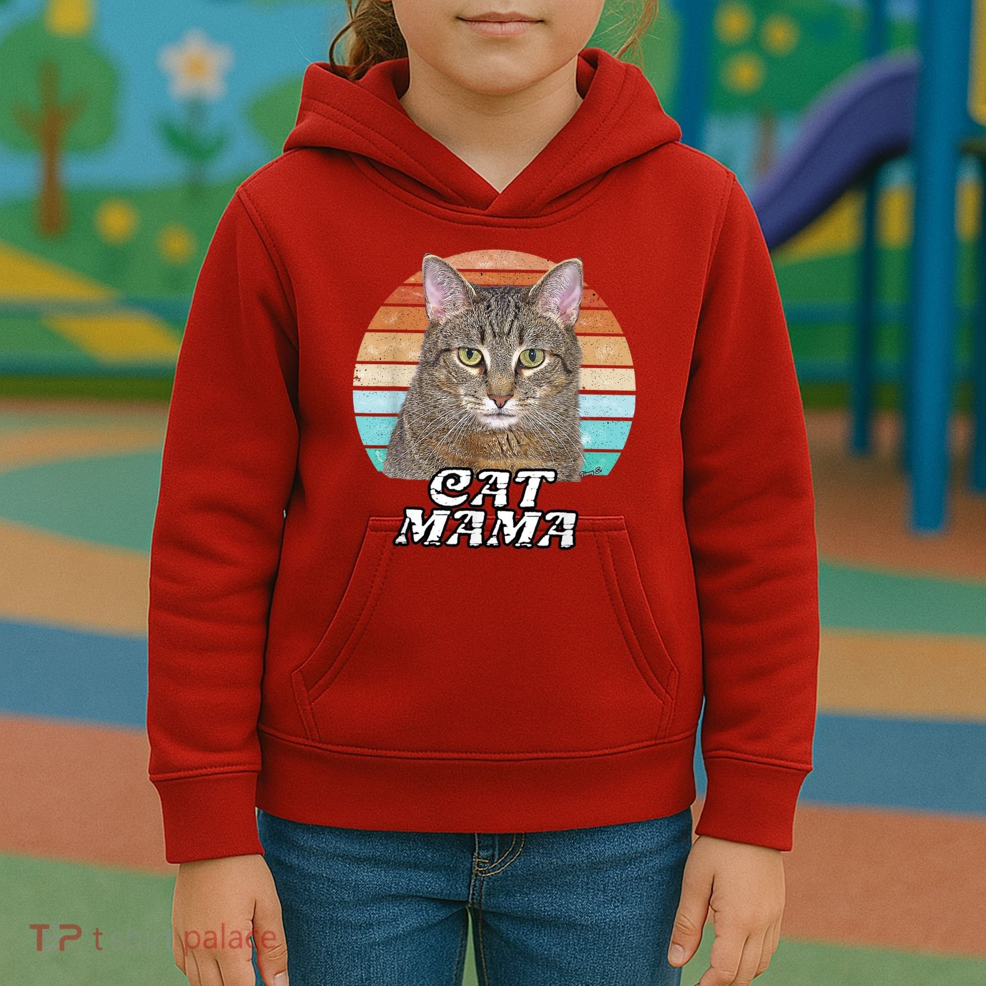 Cat Mama Mom Mothers Day Tabby Retro Kids Hoodie