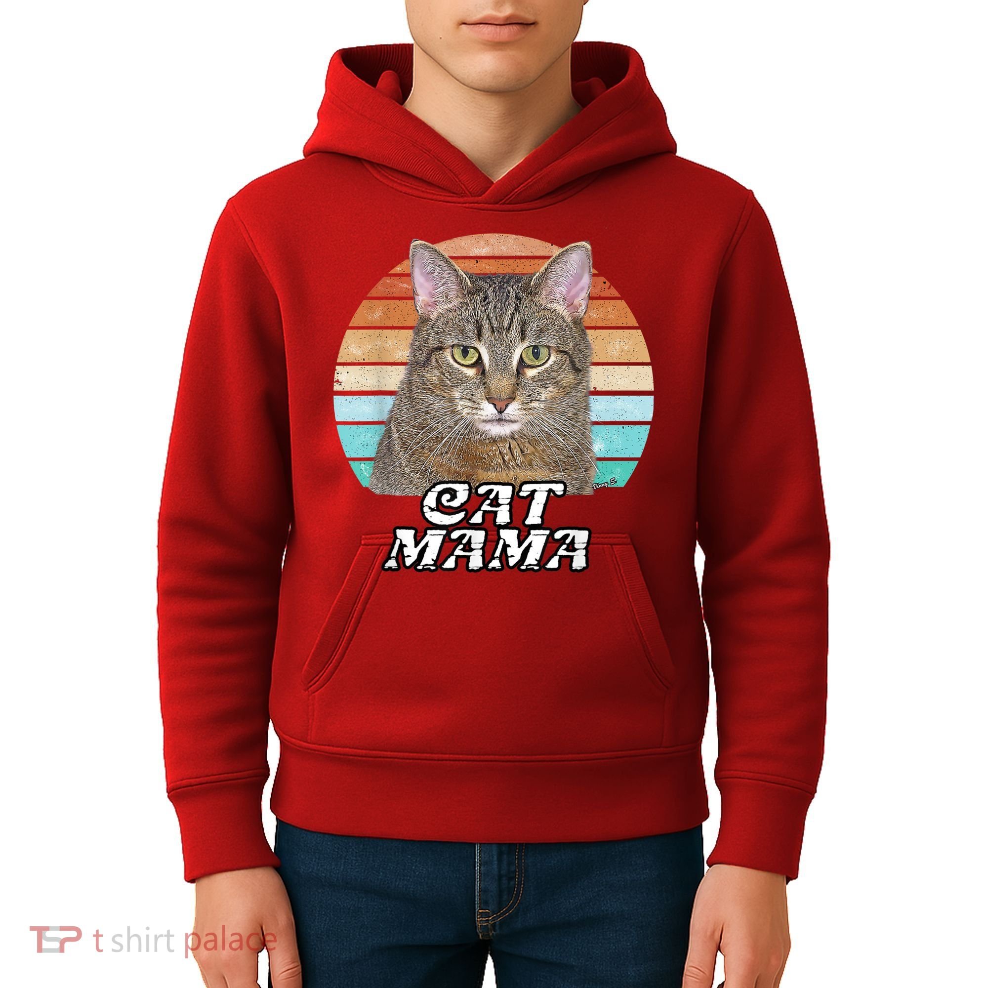 Cat Mama Mom Mothers Day Tabby Retro Kids Hoodie