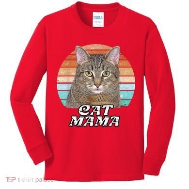 Cat Mama Mom Mothers Day Tabby Retro Kids Long Sleeve Shirt