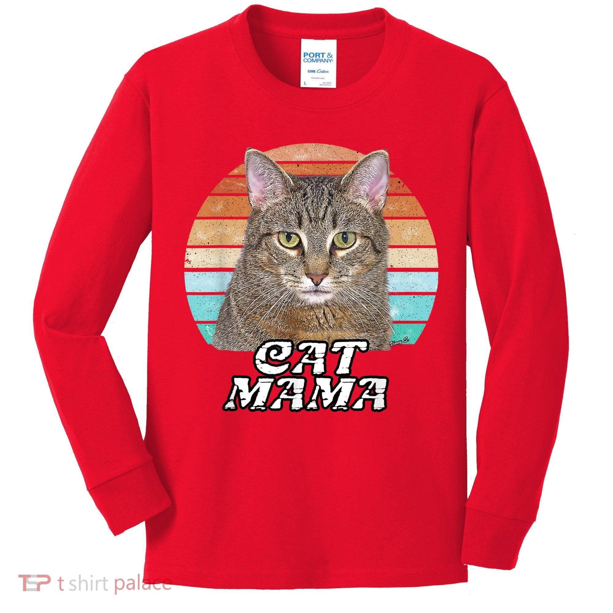 Cat Mama Mom Mothers Day Tabby Retro Kids Long Sleeve Shirt