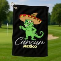 Cancun Mexico Mexican T Rex Dino Funny Cancun Golf Towel thumb 1