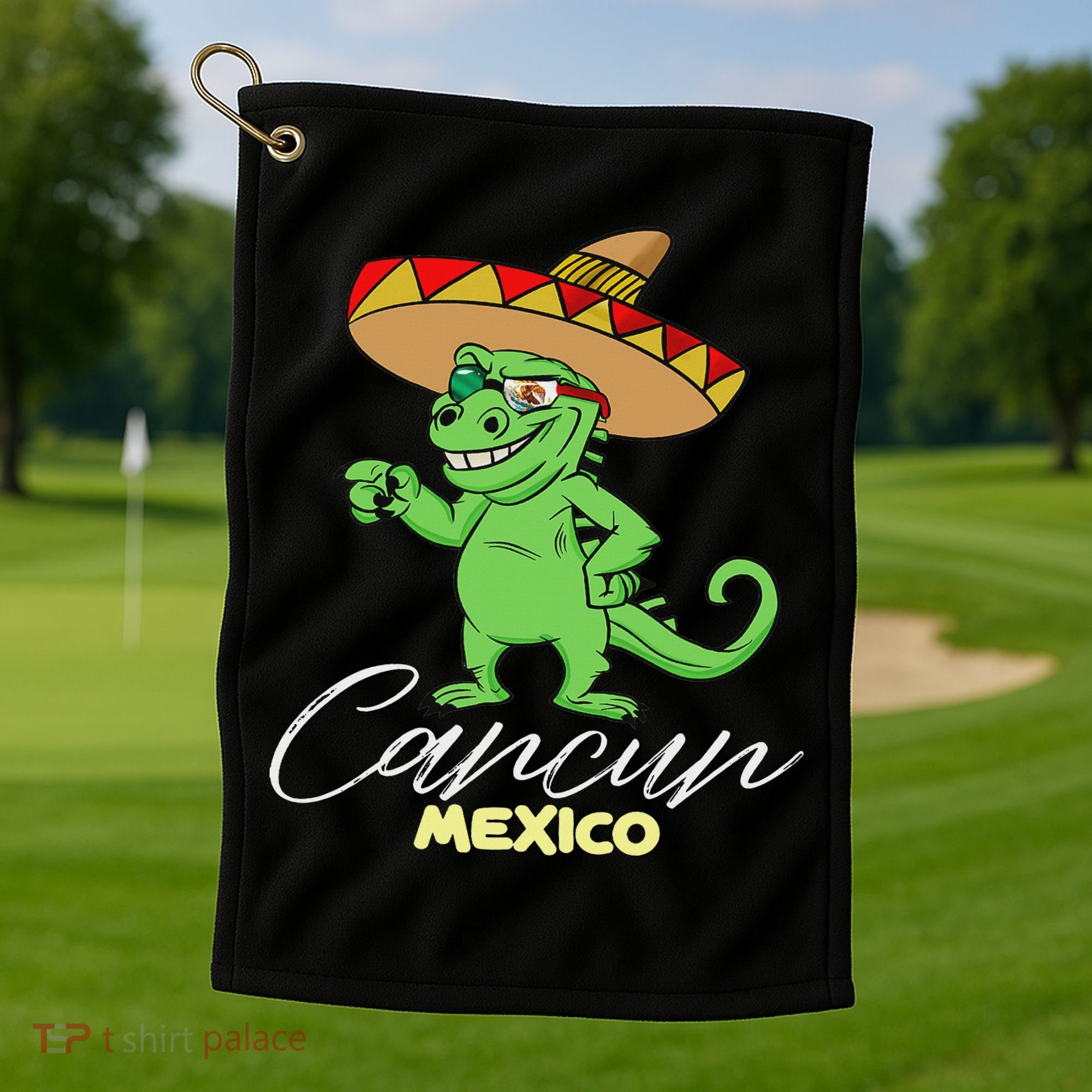 Cancun Mexico Mexican T Rex Dino Funny Cancun Golf Towel