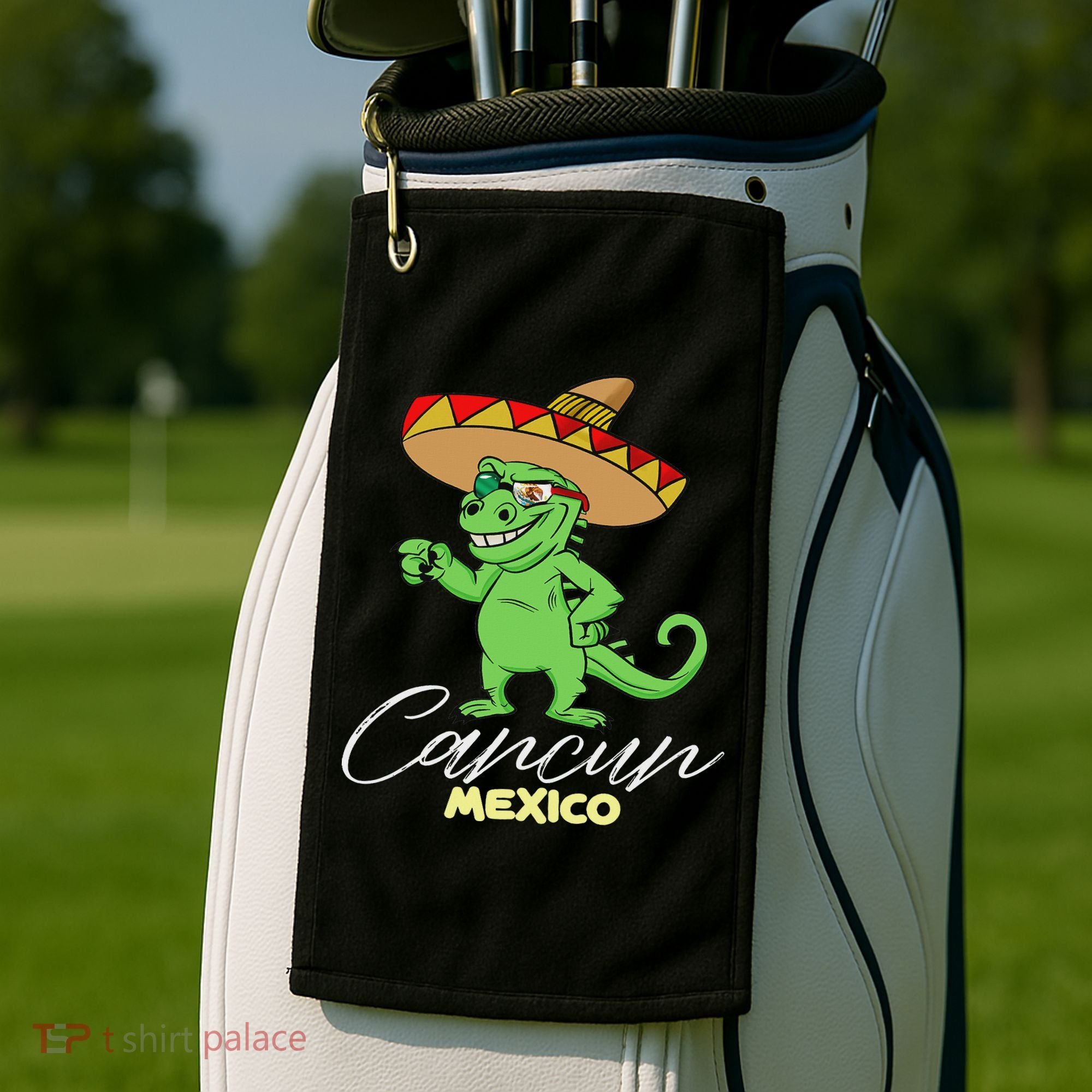 Cancun Mexico Mexican T Rex Dino Funny Cancun Golf Towel
