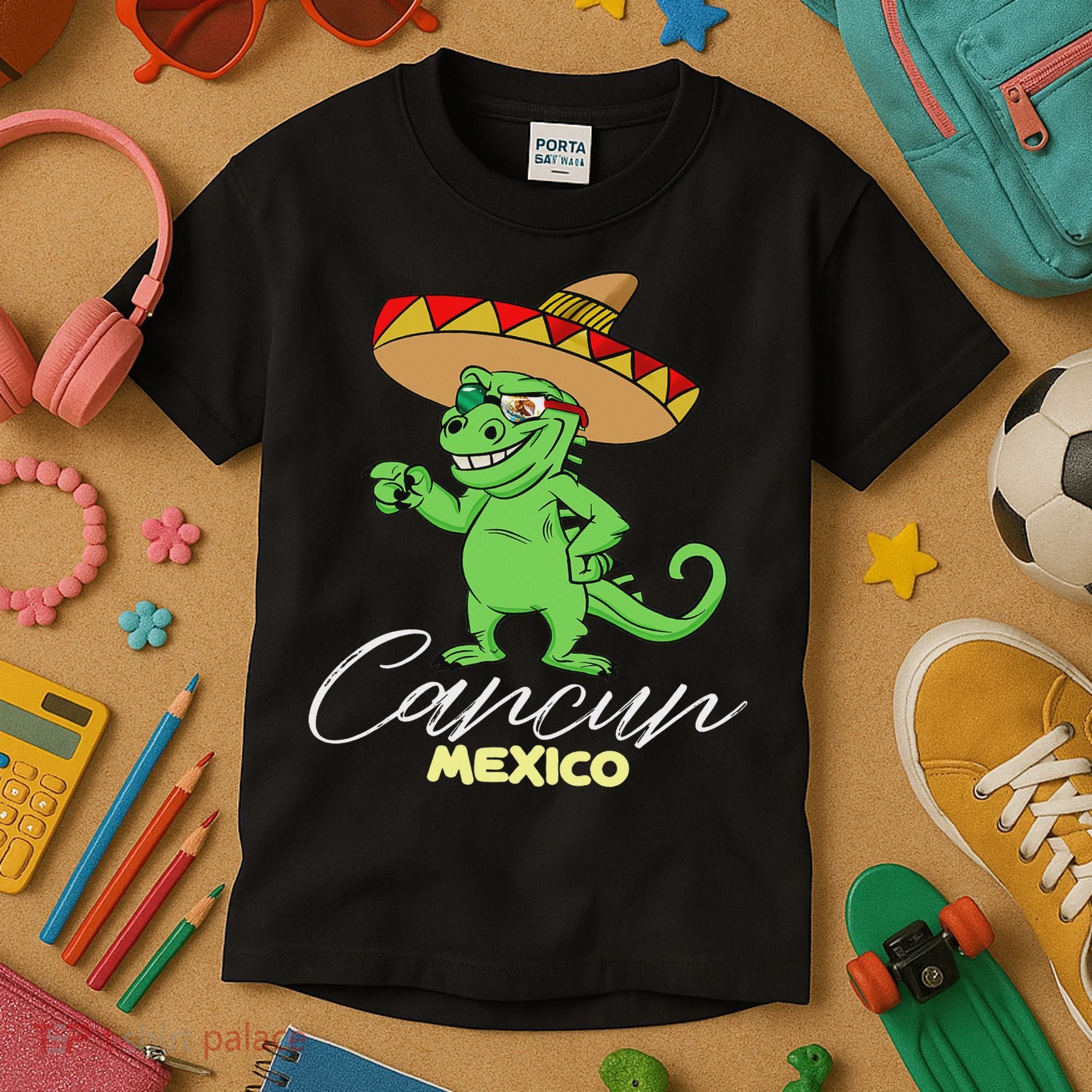 Cancun Mexico Mexican T Rex Dino Funny Cancun Kids T-Shirt