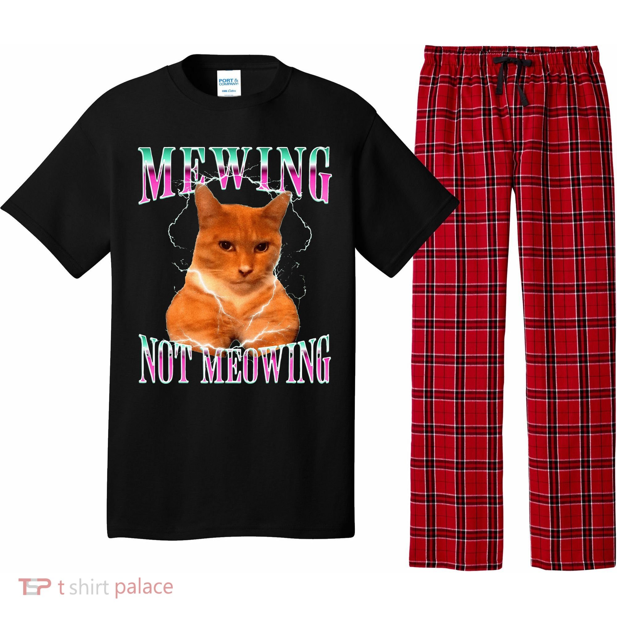 Cat Mewing Meme Mewing Not Meowing Pajama Set