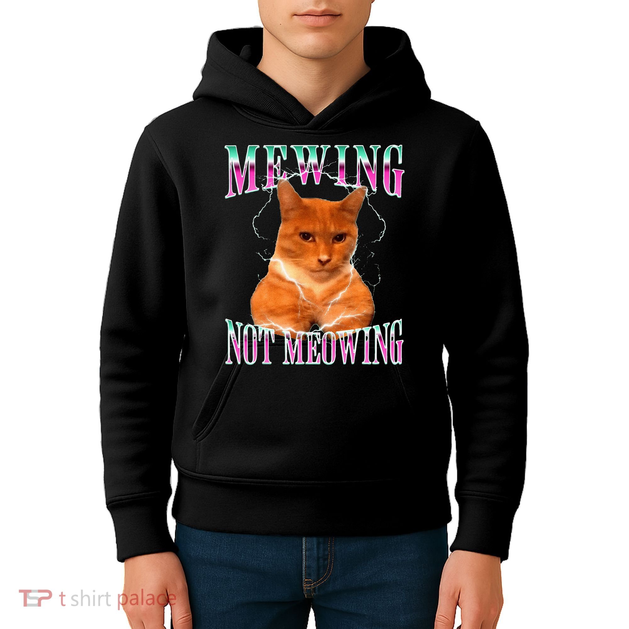 Cat Mewing Meme Mewing Not Meowing Kids Hoodie