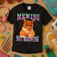 Cat Mewing Meme Mewing Not Meowing Kids T-Shirt thumb 3