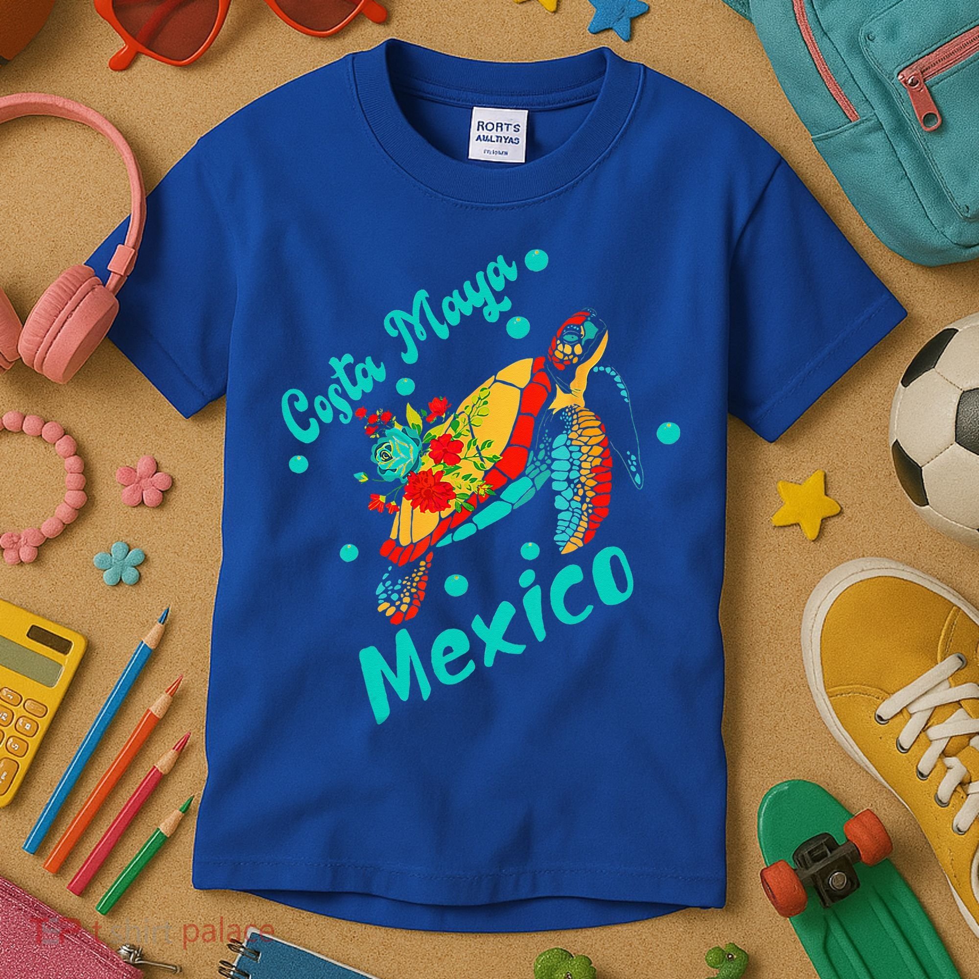 Costa Maya Mexico Turtle Sea Tropical Souvenir Travel Kids T-Shirt