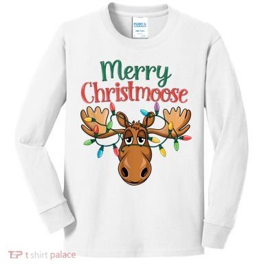 Christmas Moose Merry Christmoose Kids Long Sleeve Shirt