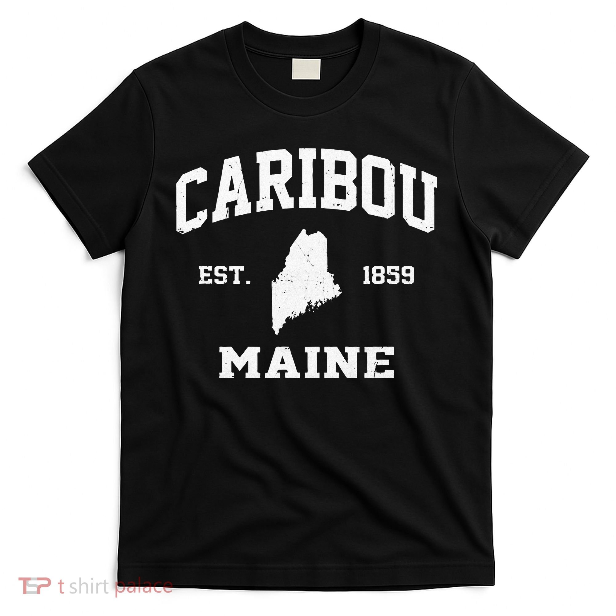 Caribou Maine ME Vintage State Athletic Style T-Shirt