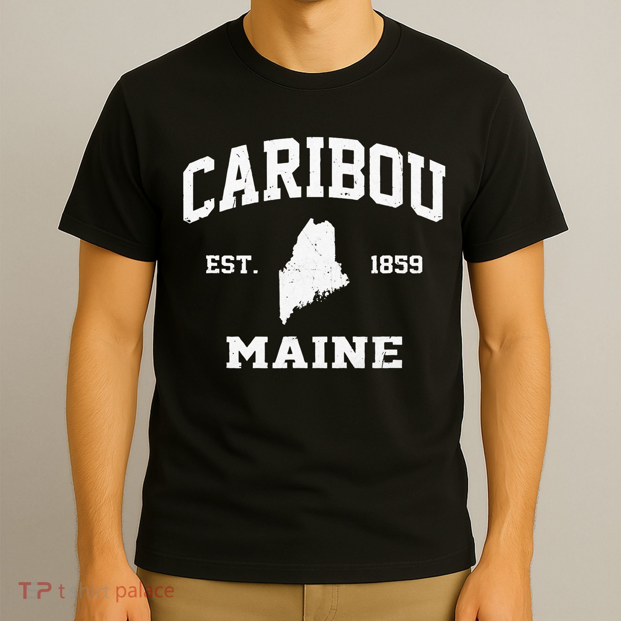 Caribou Maine ME Vintage State Athletic Style T-Shirt