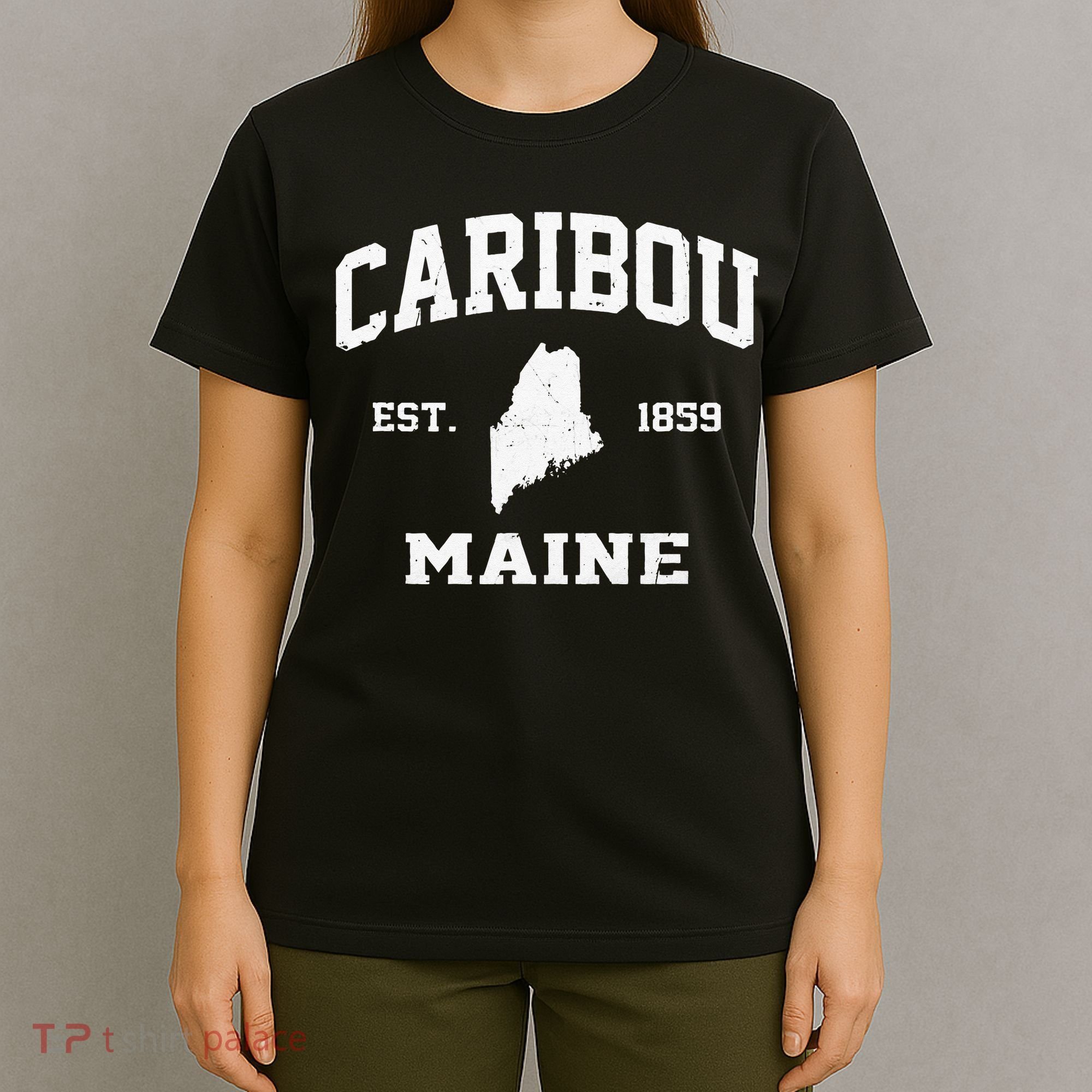 Caribou Maine ME Vintage State Athletic Style T-Shirt