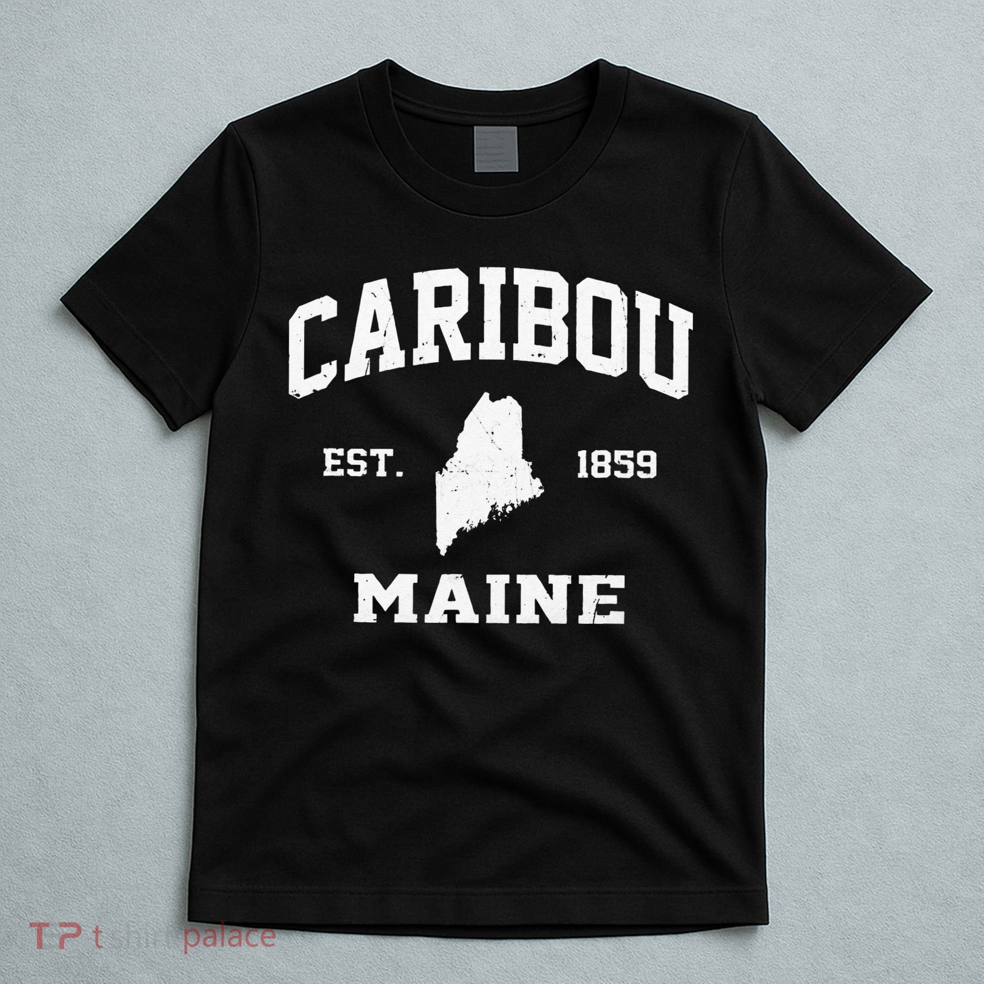 Caribou Maine ME Vintage State Athletic Style T-Shirt