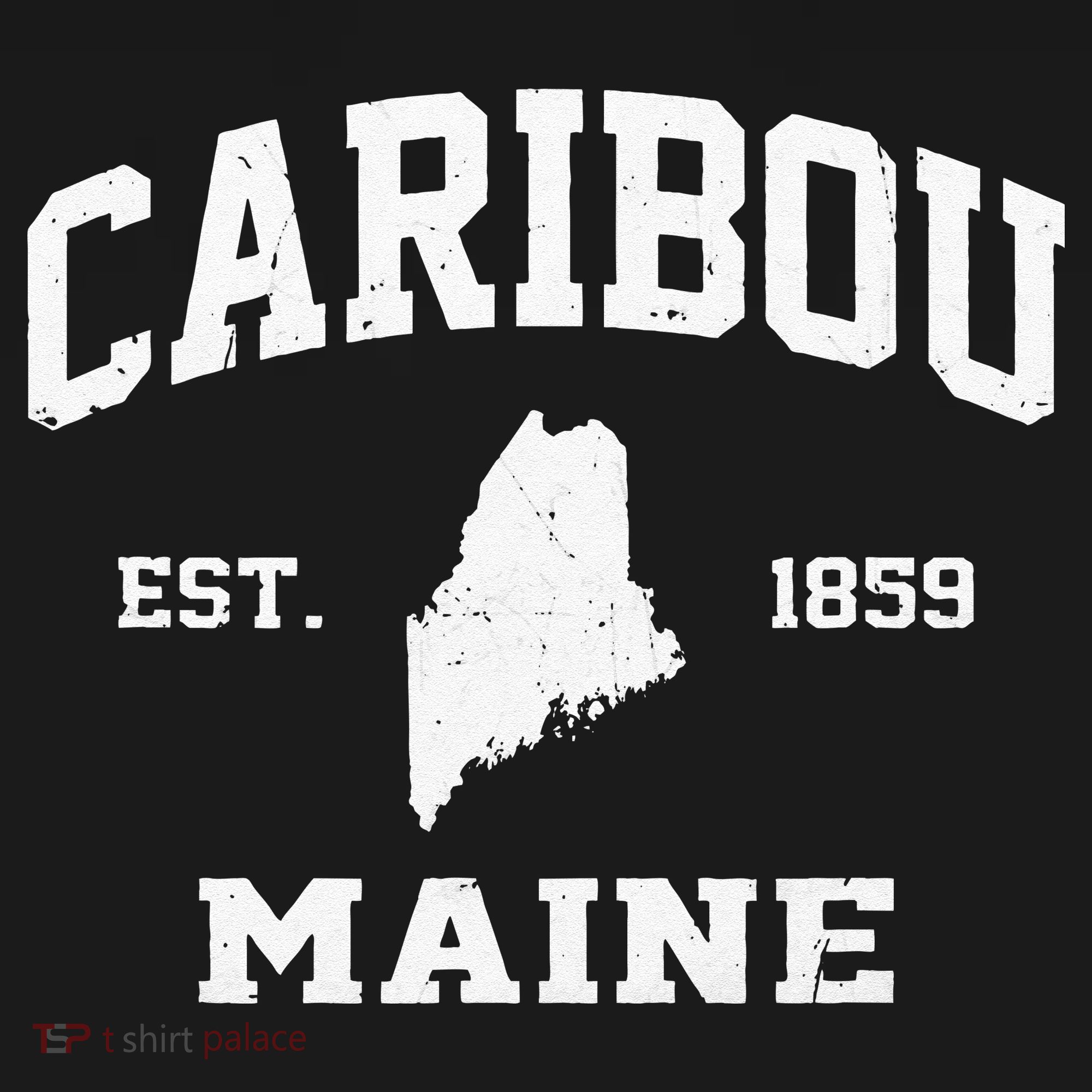 Caribou Maine ME Vintage State Athletic Style T-Shirt