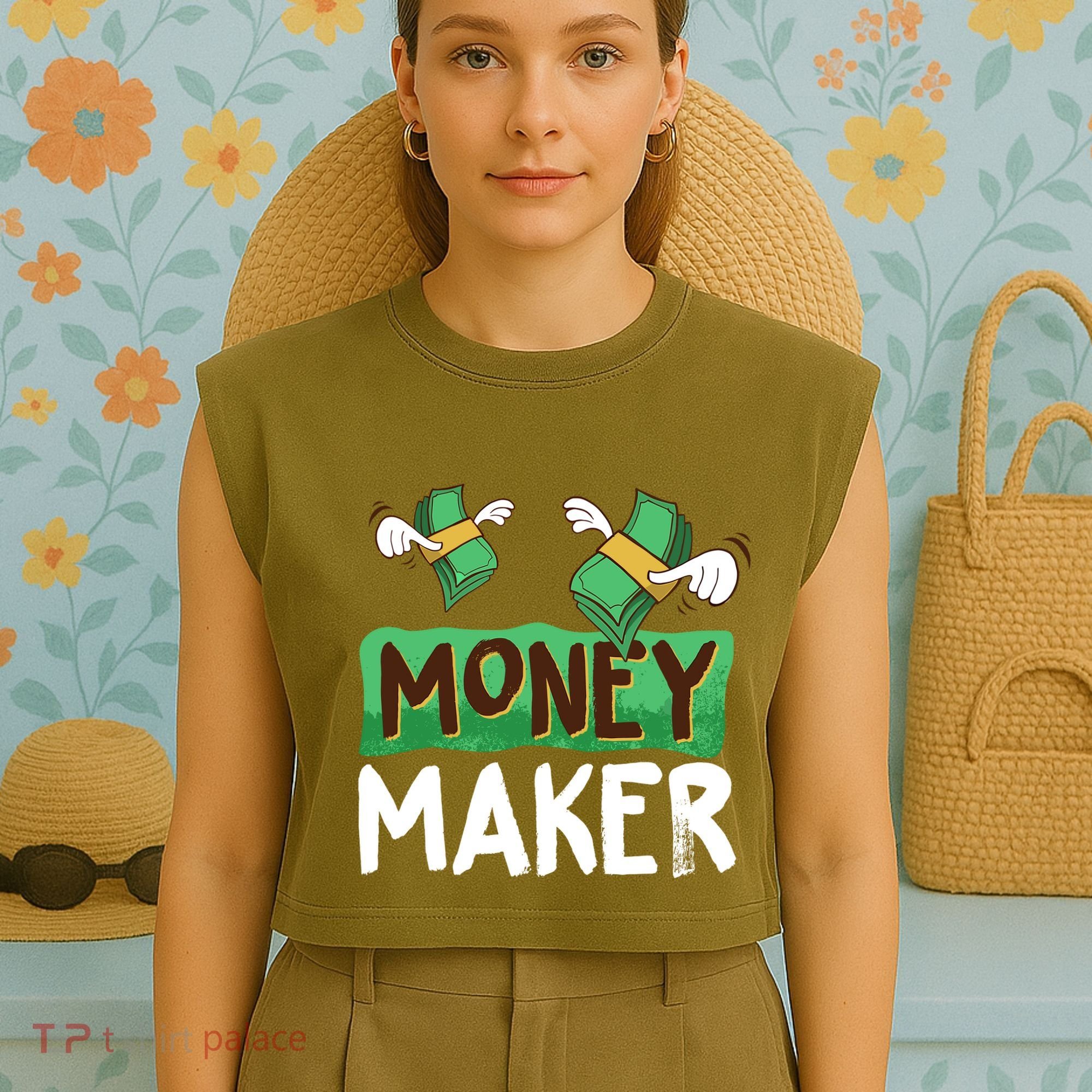 Classic Money Maker Rich Man Rules Dollars Business Gift Garment-Dyed Women's Muscle Tee