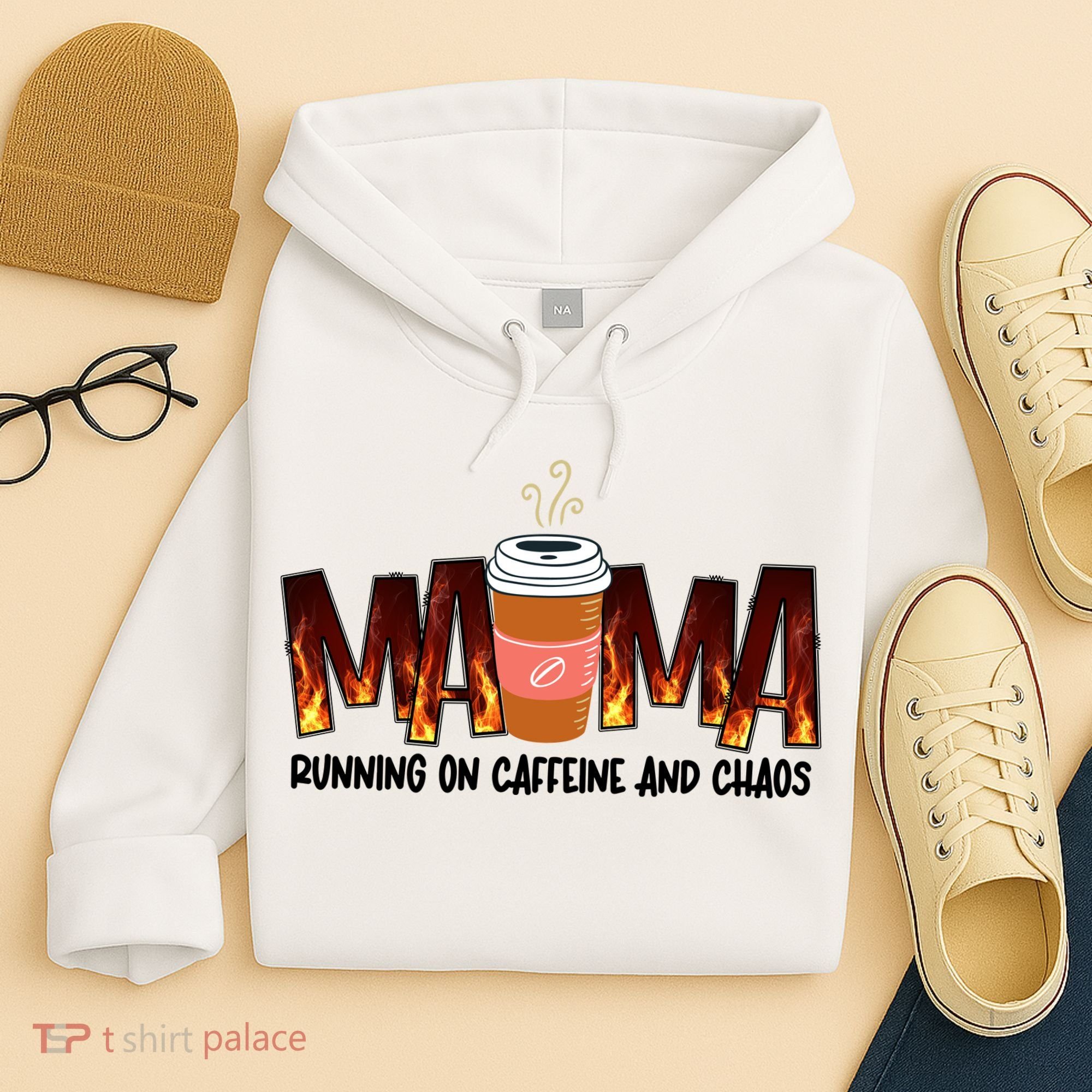 Coffee Mom MAMA Running On Caffeine And Chaos Hoodie