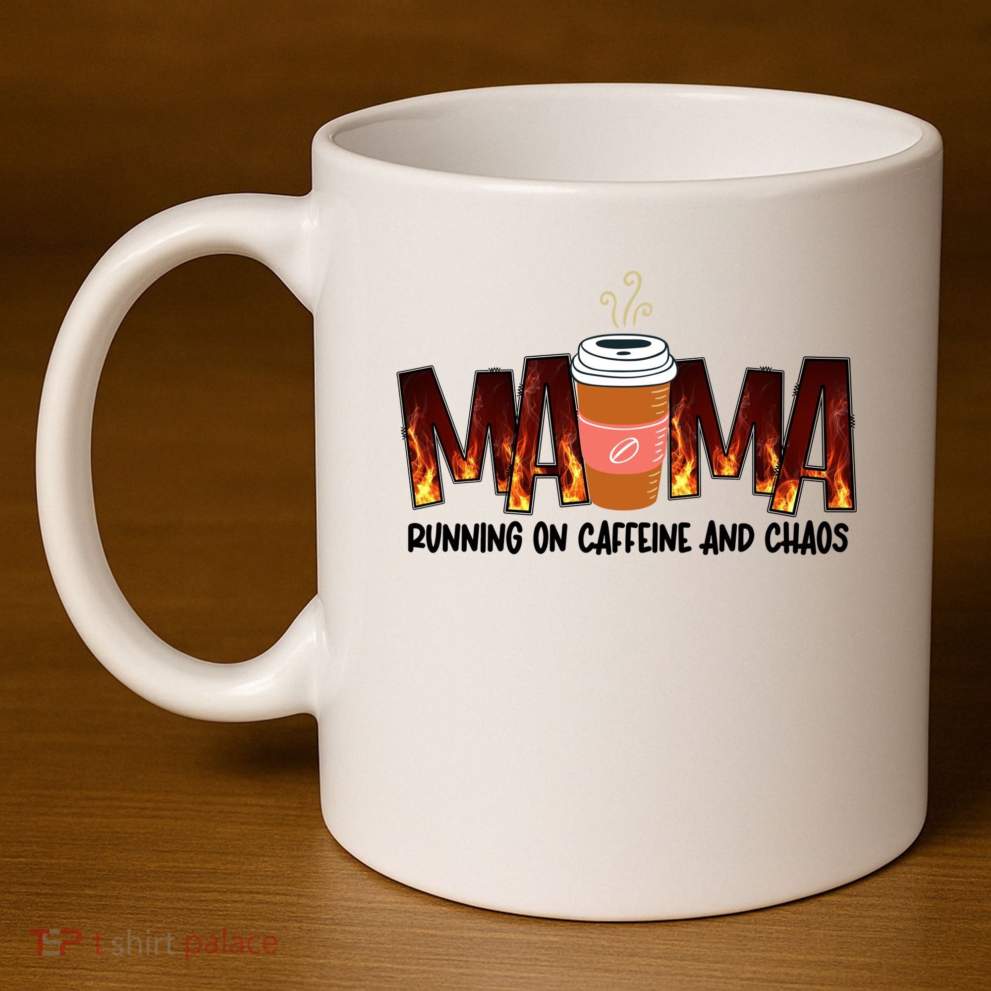 Coffee Mom MAMA Running On Caffeine And Chaos 11oz C Handle Ceramic Mug