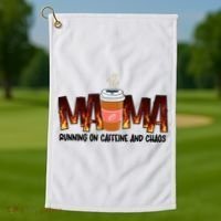 Coffee Mom MAMA Running On Caffeine And Chaos Golf Towel thumb 1
