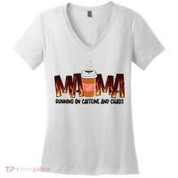 Coffee Mom MAMA Running On Caffeine And Chaos Women's V-Neck T-Shirt thumb 0