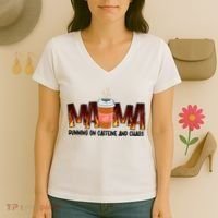 Coffee Mom MAMA Running On Caffeine And Chaos Women's V-Neck T-Shirt thumb 3