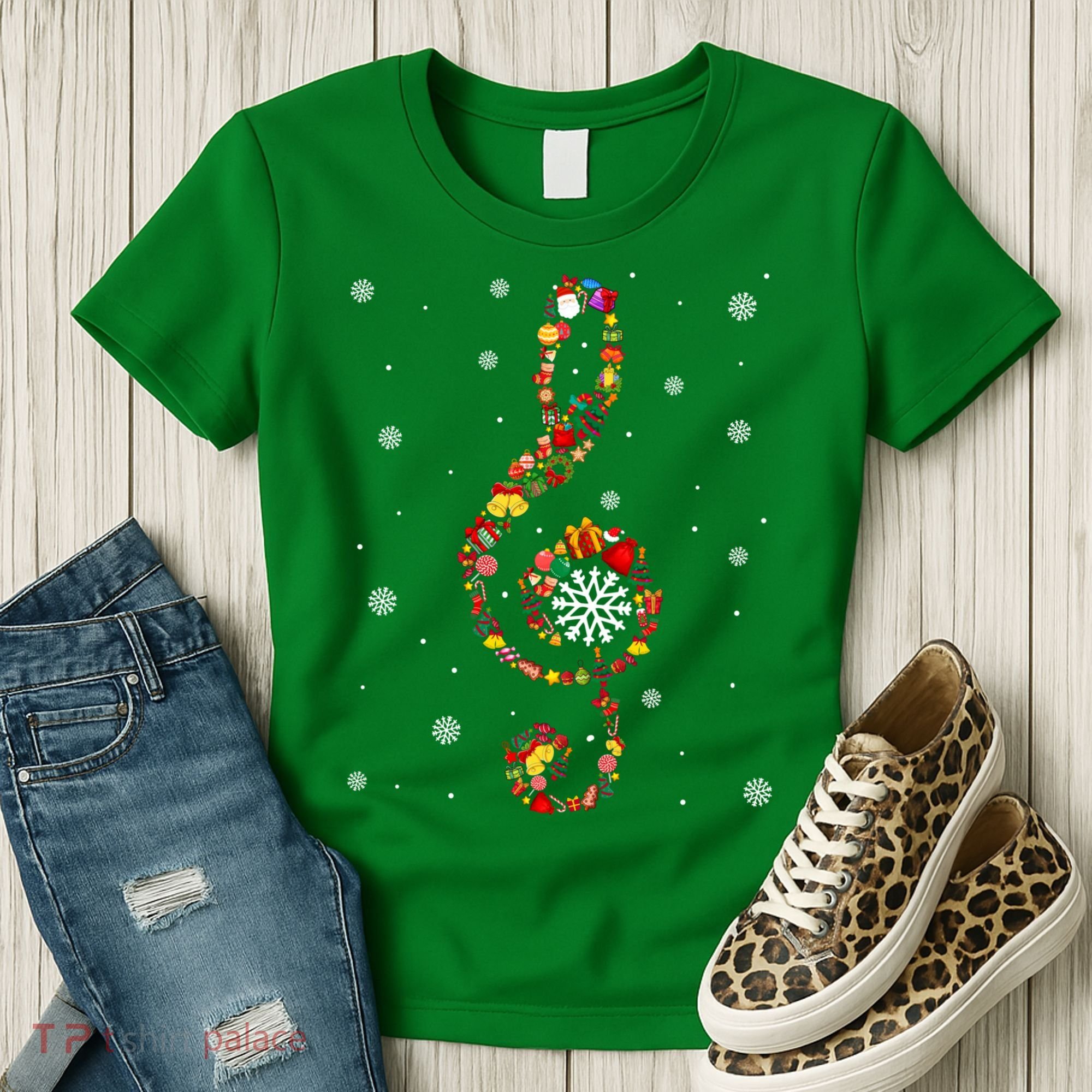 Christmas Music Note Symbol School Music Teacher Lover Xmas Women's T-Shirt