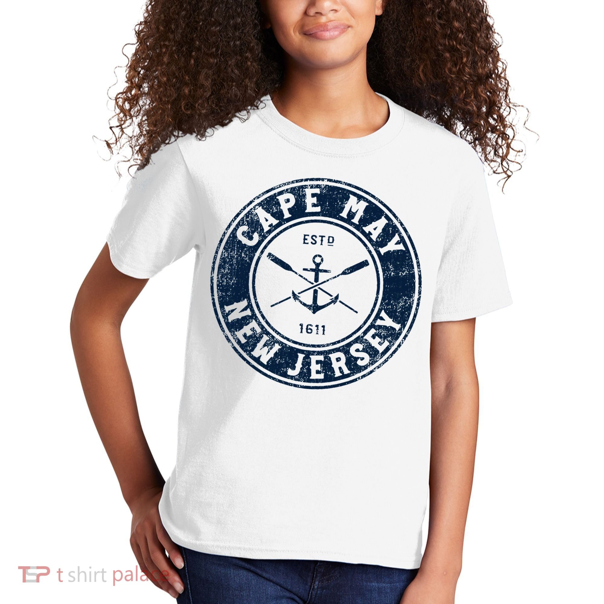 Cape May New Jersey Nj Vintage Boat Anchor & Oars Kids T-Shirt
