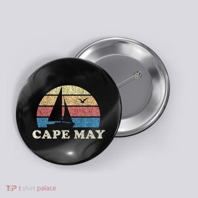 Cape May Nj Vintage Sailboat 70s Throwback Sunset Button