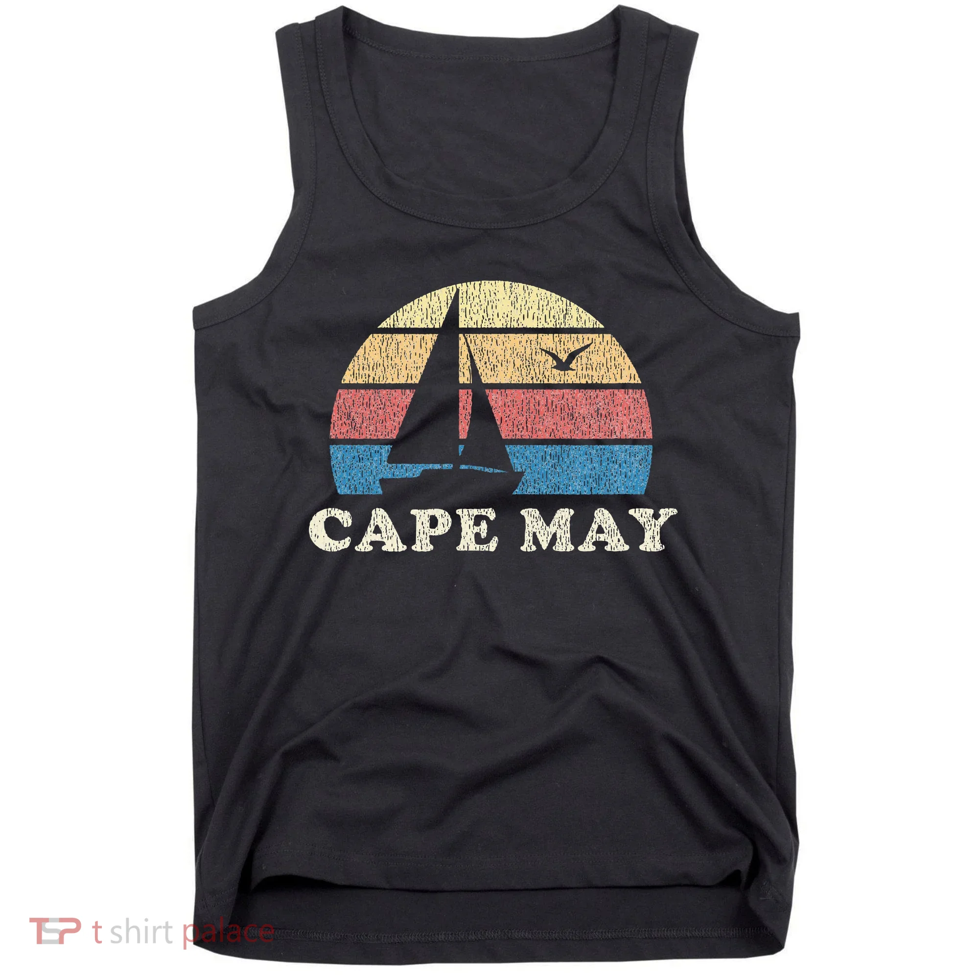 Cape May Nj Vintage Sailboat 70s Throwback Sunset Tank Top