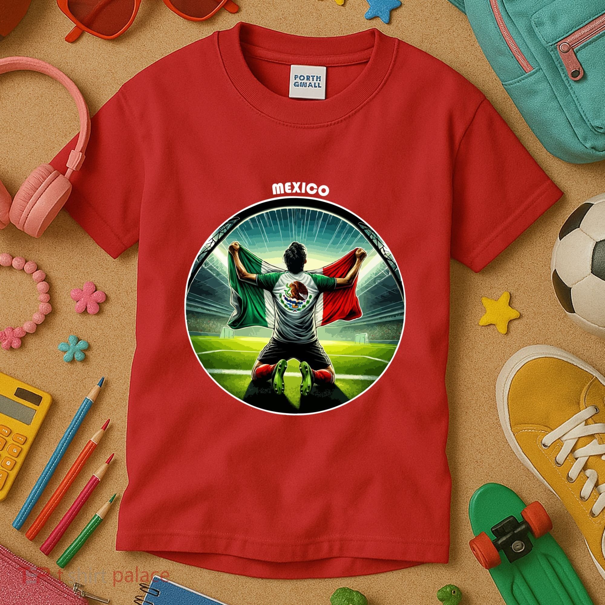 Cool Mexico National Soccer Team With Flag Kids T-Shirt